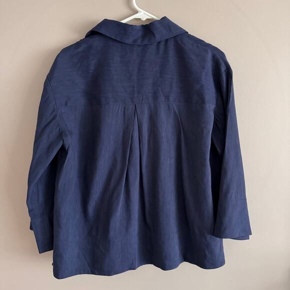 MM Lafleur The Allie Top Stretch Linen Blouse in Blueberry Extra Small NO BELT - Picture 5 of 6